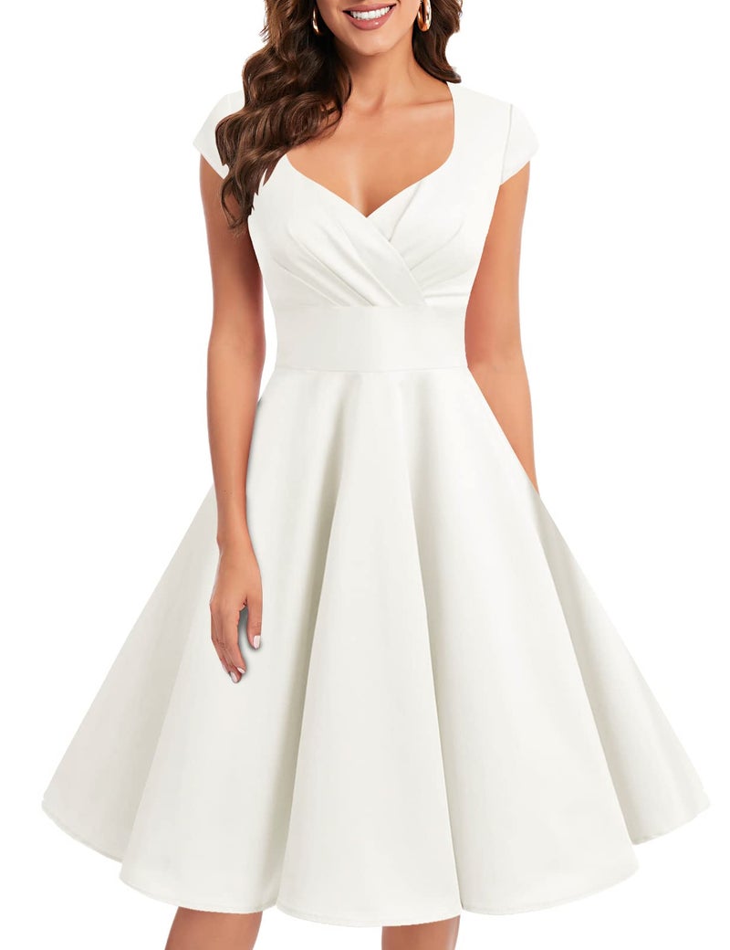 Bbonlinedress Vintage White Wedding Dress Women Plus Size 1950s Retro Cocktail Formal Swing Party Dress Off White 3XL - Image 1